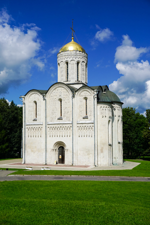 the ancient Cathedral of St. Demetrius church in the city of Vladimir. Golden Ring of Russia. Historical sights and architecture of Russia.の写真素材