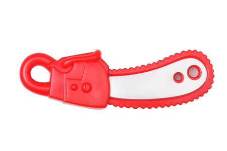 Toy Chainsaw on White Backgroundの写真素材