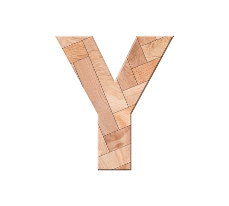 Wooden parquet alphabet letter symbol - Y. Isolated on white backgroundの写真素材