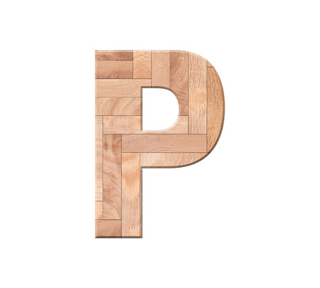 Wooden parquet alphabet letter symbol - P. Isolated on white backgroundの写真素材