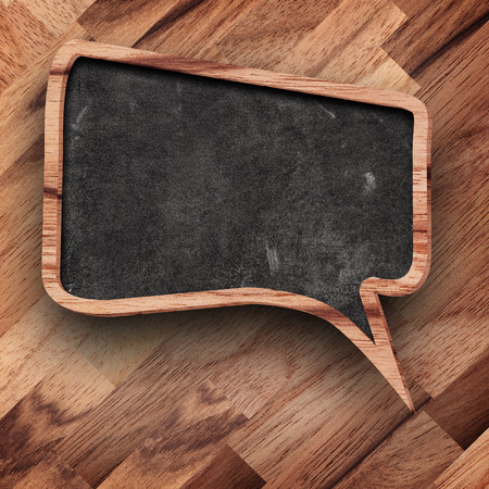 Retro speech bubbles from wood on wood backgroundの写真素材