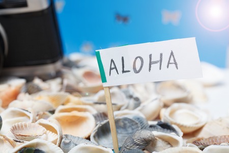 Aloha message on the beach - vacation and travel concept