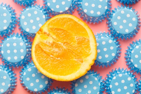 Abstract Blue Dot Bubble on Pink Background with orange