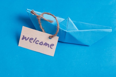 Welcome Tag with Boats.の写真素材