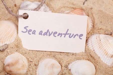 Message Sea adventure on the sandの写真素材