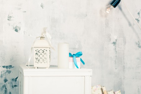 Christmas and New Year decorated interior room with presents and New year treeの写真素材