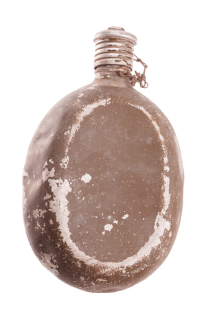 antique military flask isolated on whiteの写真素材