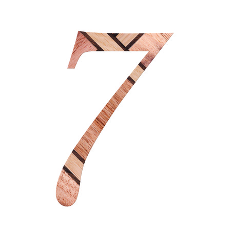 Wooden digit one symbol - 7. Isolated on white background