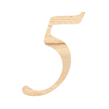 Wooden digit one symbol - 5. Isolated on white backgroundの写真素材