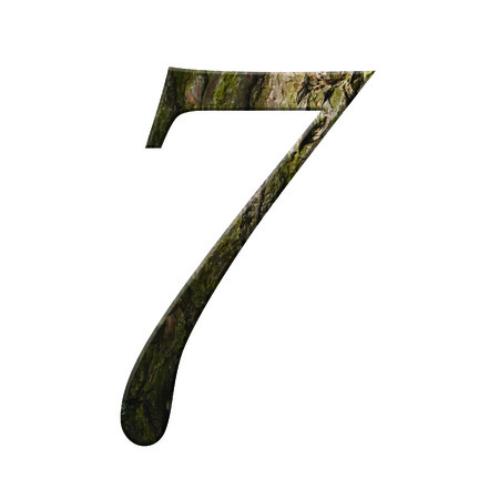 Wooden digit one symbol - 7. Isolated on white background