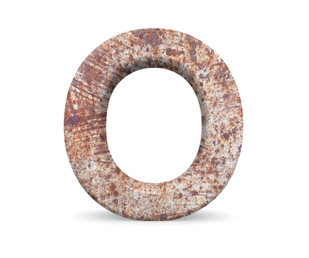 3D decorative Letter from an old rusty metal Alphabet, capital letter Oの写真素材