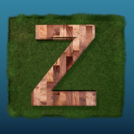 3D decorative wooden Alphabet on green Grass, capital letter Z