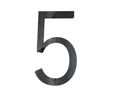Decorative wooden alphabet digit five symbol - 5. 3d rendering illustration. Isolated on white backgroundの写真素材