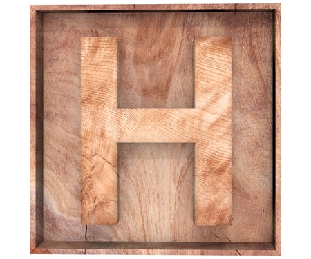 3D decorative wood Alphabet, capital letter H in wooden boxの写真素材