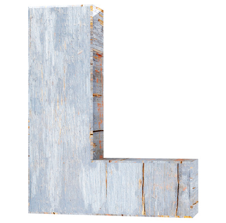 Decorative wooden alphabet letter - L. 3d rendering illustration. Isolated on white backgroundの写真素材