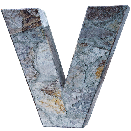 Capital letter - V from stone. 3D Render Illustrationの写真素材