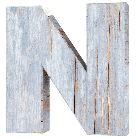 Decorative wooden alphabet letter - N. 3d rendering illustration. Isolated on white backgroundの写真素材