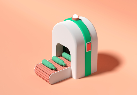 3D render cartoon conveyor with empty plastic bottles.の写真素材