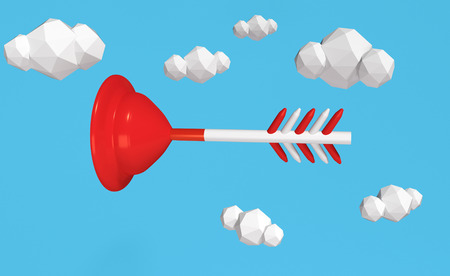 3D render cartoon style lovestruck plunger in the sky