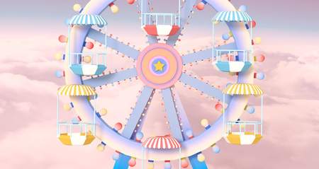 3D ferris wheel against beautiful pastel sky.の写真素材