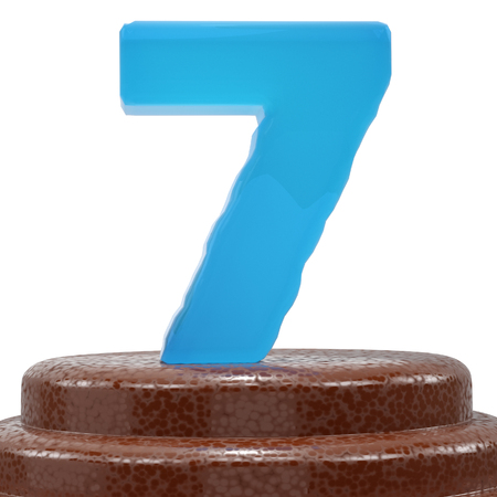 Number 7 seven on Cho?olate cake. 3D render Illustration.の写真素材