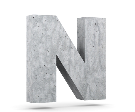 Concrete Capital Letter - N isolated on white background. 3D render Illustrationの写真素材