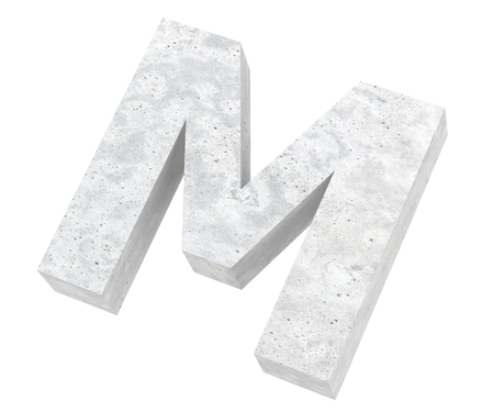 Concrete Capital Letter - M isolated on white background. 3D render Illustrationの写真素材