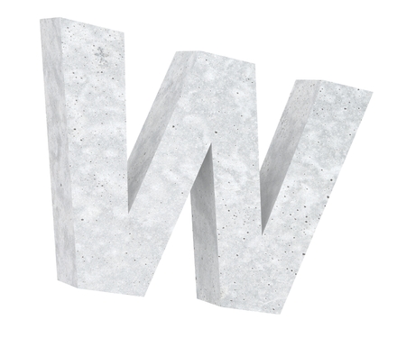 Concrete Capital Letter - W isolated on white background. 3D render Illustrationの写真素材