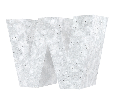Concrete Capital Letter - W isolated on white background. 3D render Illustrationの写真素材