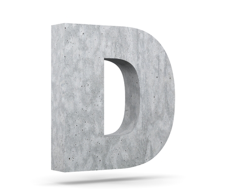Concrete Capital Letter - D isolated on white background. 3D render Illustrationの写真素材
