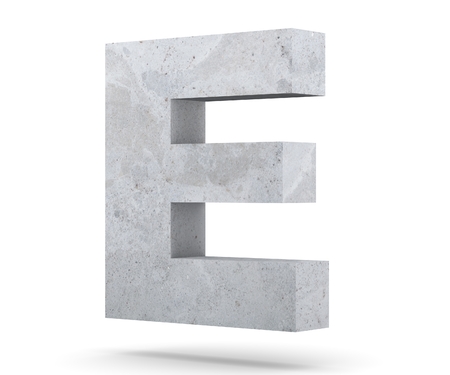 Concrete Capital Letter - E isolated on white background. 3D render Illustrationの写真素材