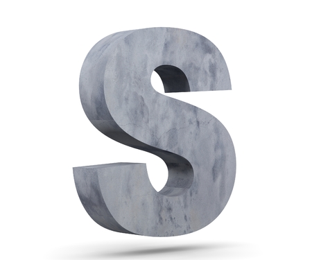 Concrete Capital Letter - S isolated on white background. 3D render Illustrationの写真素材