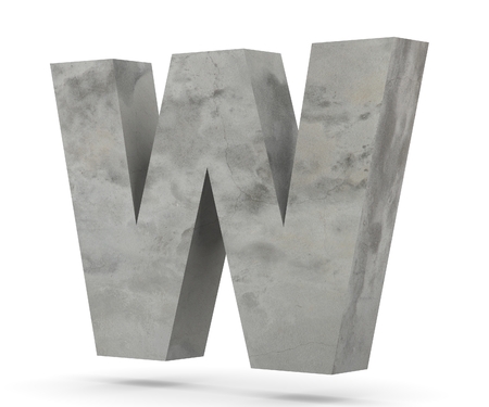Concrete Capital Letter - W isolated on white background. 3D render Illustrationの写真素材