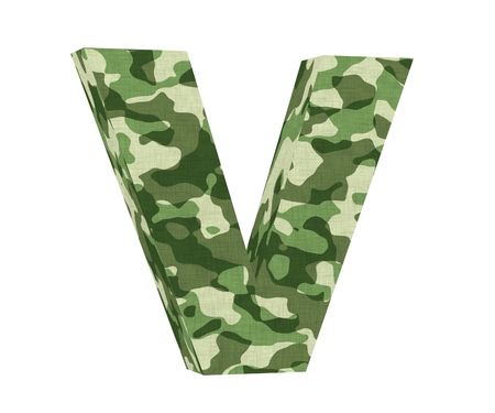Camouflage letter. Capital Letter - V isolated on white background. 3D render Illustrationの写真素材