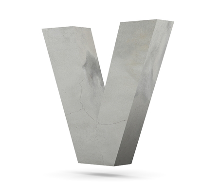 Concrete Capital Letter - V isolated on white background. 3D render Illustrationの写真素材