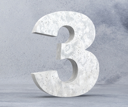 3D rendering concrete number 3 three. 3D render Illustration.の写真素材