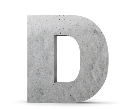 Concrete Capital Letter - D isolated on white background. 3D render Illustrationの写真素材