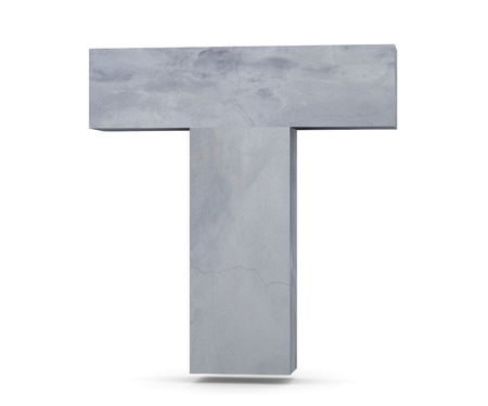 Concrete Capital Letter - T isolated on white background. 3D render Illustrationの写真素材