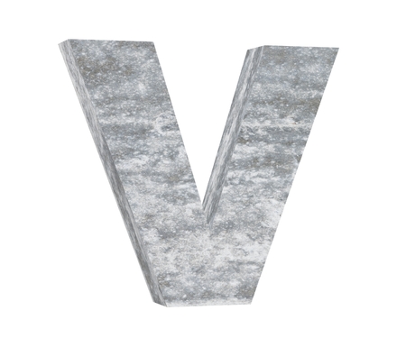 Concrete Capital Letter - V isolated on white background. 3D render Illustrationの写真素材