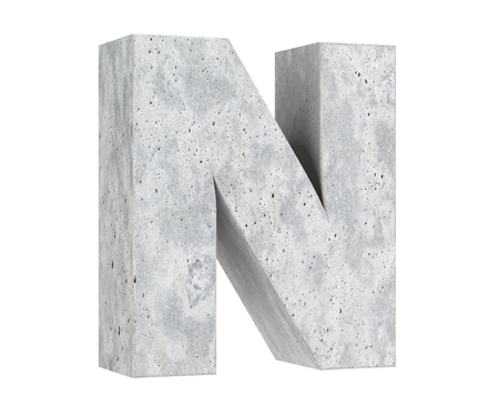 Concrete Capital Letter - N isolated on white background. 3D render Illustrationの写真素材