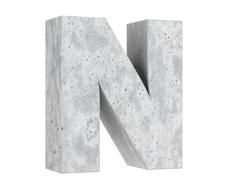 Concrete Capital Letter - N isolated on white background. 3D render Illustration