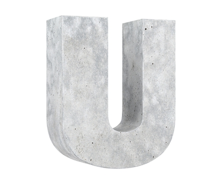 Concrete Capital Letter - U isolated on white background. 3D render Illustrationの写真素材