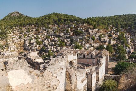 Panorama of a dead KayakÃ¶y villageの写真素材
