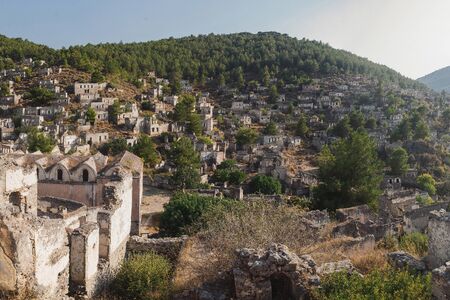 Panorama of a dead KayakÃ¶y villageの写真素材
