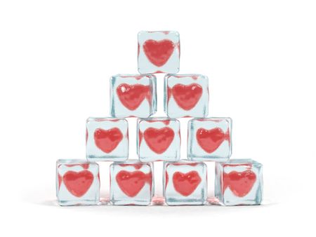 Hearts frozen in ice cube. 3D image.の写真素材