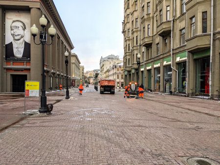 Covid-19 in Moscow. View of the Arbat streetのeditorial素材