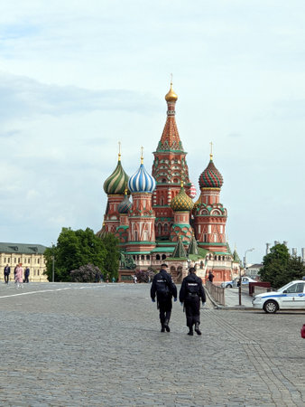 Covid-19 in Moscow. St. Basil's Cathedral on the Red Square in Moscow, Russia