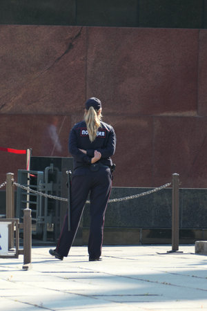 Red Square in Moscow. Russian police officer on Red Square