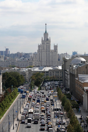 View of Moscow from the observation deck of the Central Children's Store on Lubyanka. Novaya Square, Kotelnicheskaya Embankment Buildingのeditorial素材