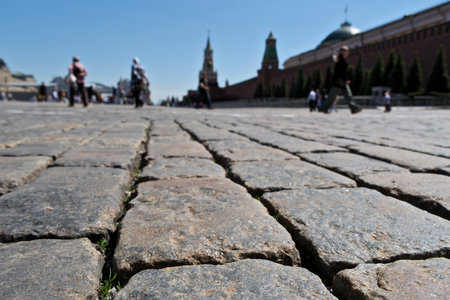 Cobblestone pavement on Red Square in Moscow, Russia.の写真素材